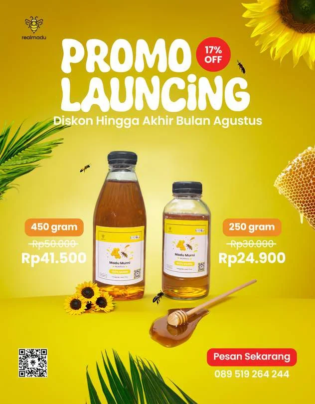 Contoh karya: poster promo launching madu