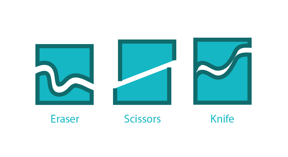 Perbedaan Eraser dengan Scissors dan Knife