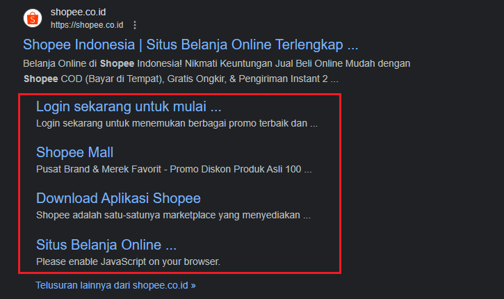 Sitelinks Situs Shopee Indonesia
