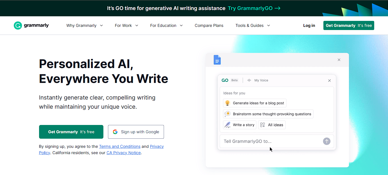 tampilan situs grammarly