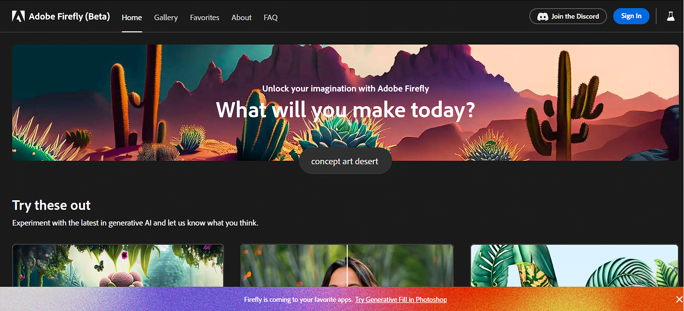 tampilan situs adobe firefly