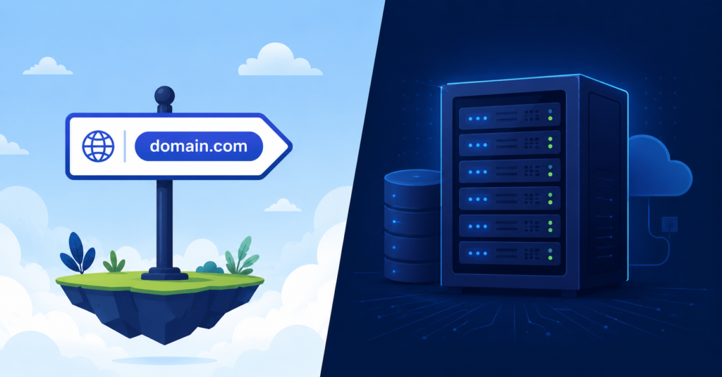 Infografis perbedaan domain dan hosting untuk website bisnis